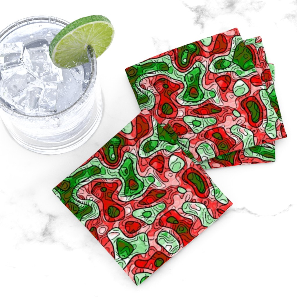 Psychedelic Funky Swirly Groovy Red and Green Christmas Blob Pattern Cocktail Napkins