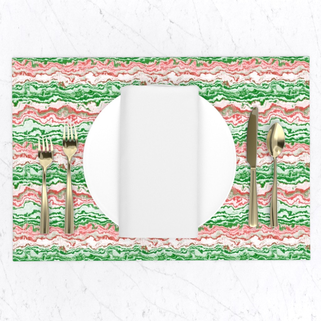 Funky Bohemian Modern Retro Swirled Red and Green Christmas Marbled Striped Pattern Placemats