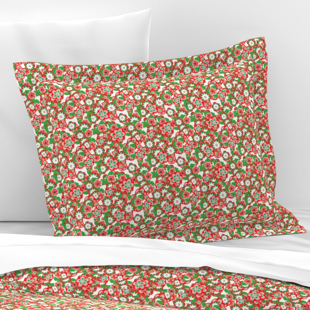 Whimsical Funky Boho Red and Green Christmas Floral Throw Pillow
