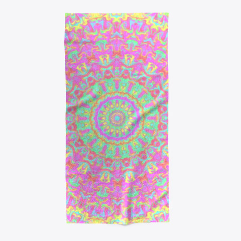 Neon Rainbow Mandala Beach Towel
