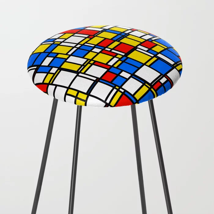 Red Yellow and Blue Mondrian Inspired Counter Stool