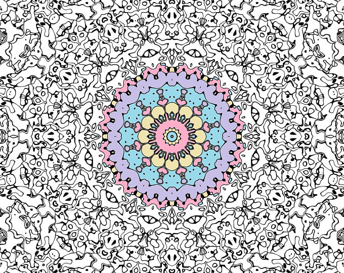 Psychedelic Groovy Boho Hippie Mandala Coloring Pages