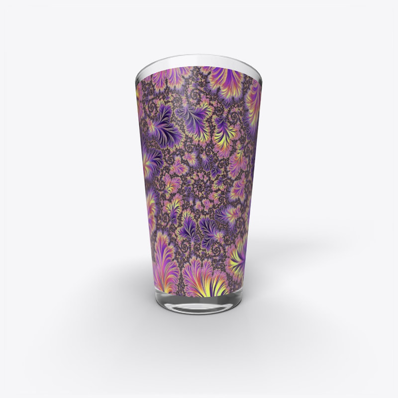 Vibrant Pink Purple and Yellow Groovy Trippy Spiral Fractal Pint Galss