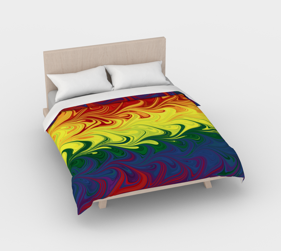 Psychedelic Swirly Marbled Abstract Gay Pride Flag Bedspread 