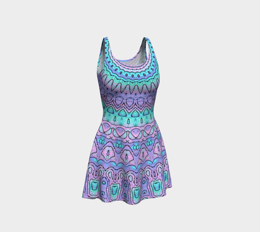 Psychedelic Funky Colorful Pink Blue and Purple Pastel Intricate Hippie Boho Mandala Abstract Art Dress