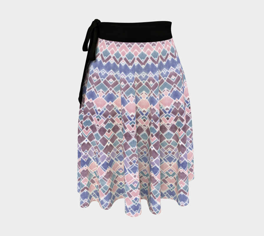 Blue Teal Pink and Purple Geometric Mandala Wrap Skirt