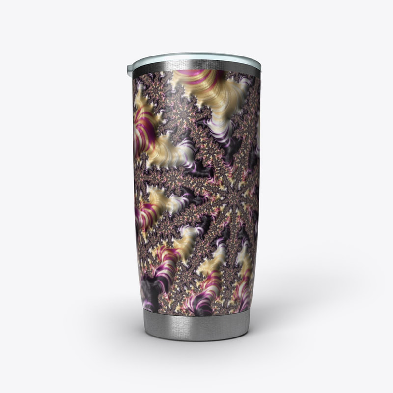 Psychedelic Funky Black Pink Yellow and White Spiraling Fractal Stainless Tumbler