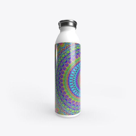 Symmetrical Ornate Colorful Funky Boho Hippy Rainbow Mandala Water Bottle