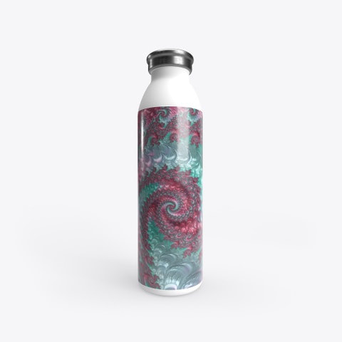 Teal and Pink Spiral Fractal Water Bottle