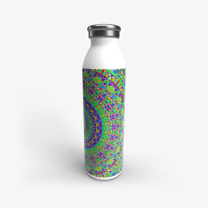 Intricate Colorful Psychedelic Groovy Boho Hippie Rainbow Mandala Water Bottle